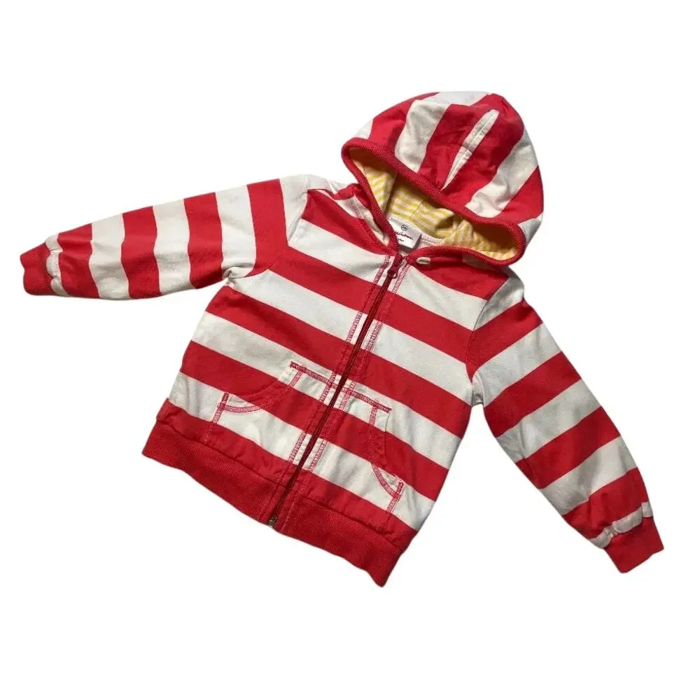 Hanna Andersson Kids Coral White Striped Full Zip Cotton Hoodie Size 100‎ US 4